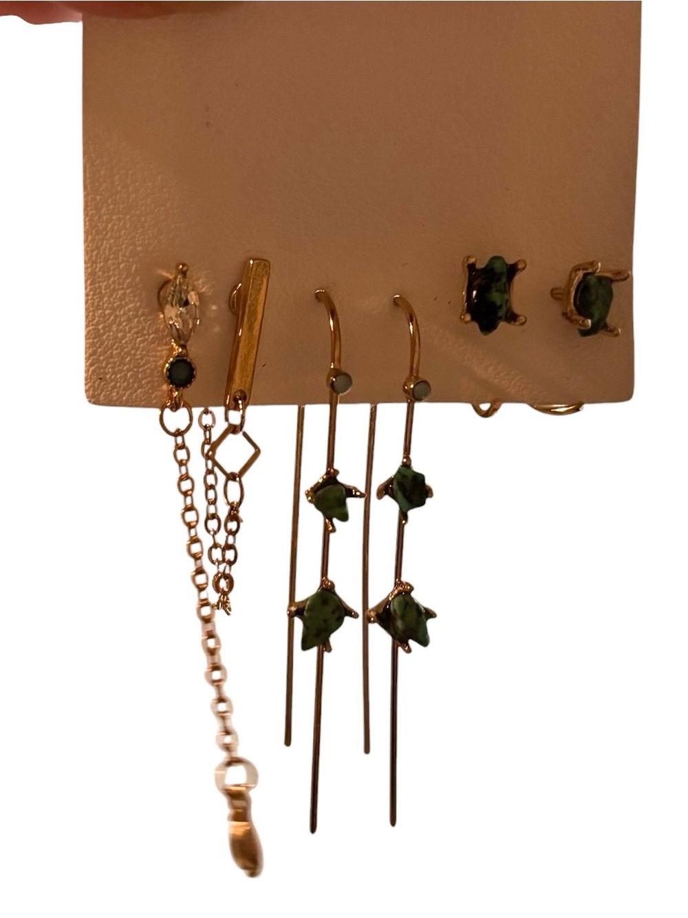 Free People Gold-Tone Earrings with Green Stone Accents